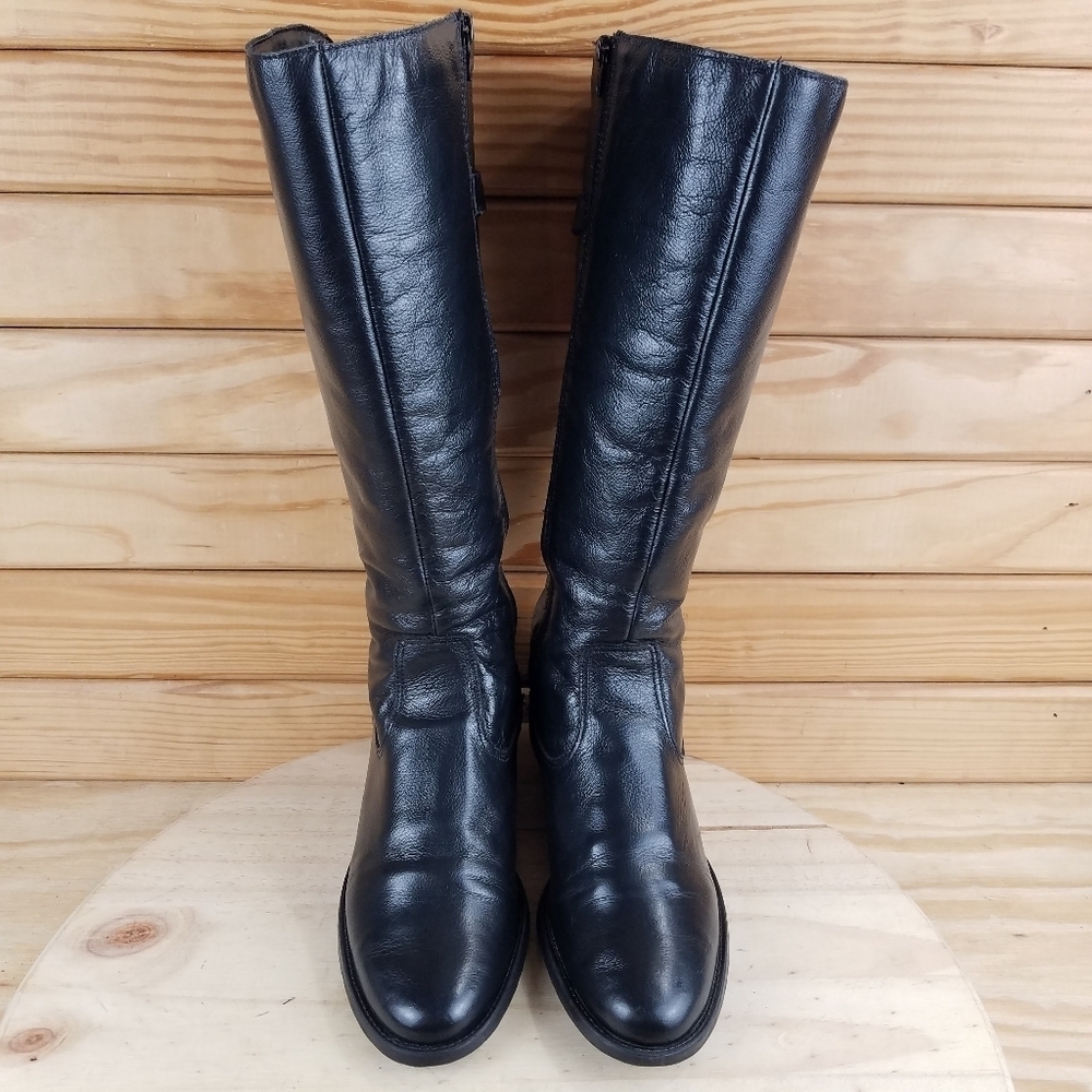 Vintage NARDUCCI Black BOHO Western Biker Leather Riding Boots Side Zip 37 EUR - Picture 9 of 12